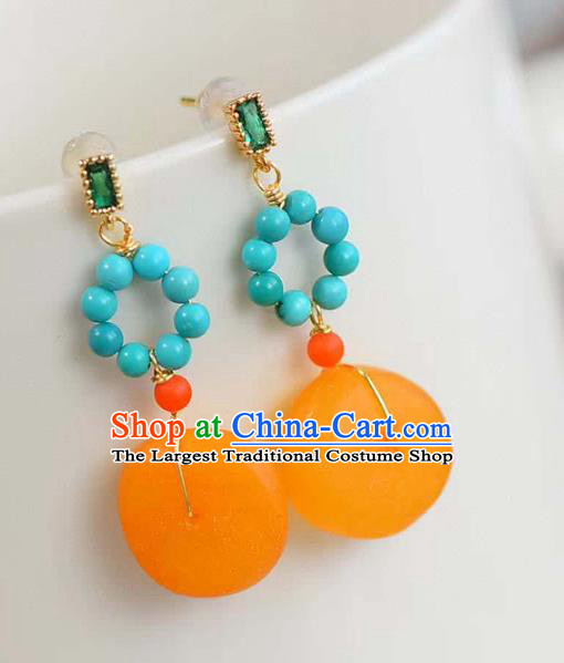 Handmade China National Jewelry Accessories Eardrop Traditional Cheongsam Beeswax Earrings