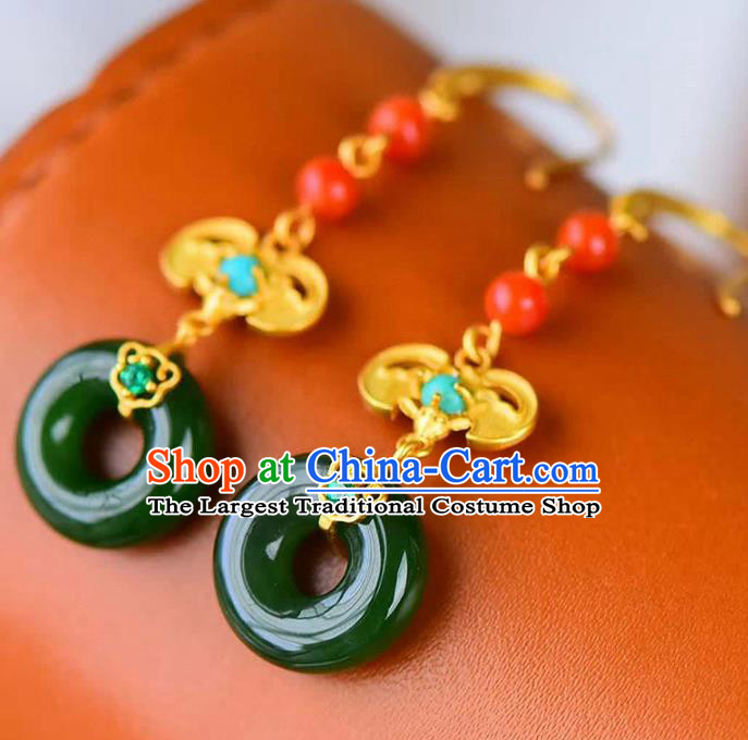 Handmade China Golden Bat Eardrop Traditional Cheongsam Jade Earrings National Jewelry Accessories