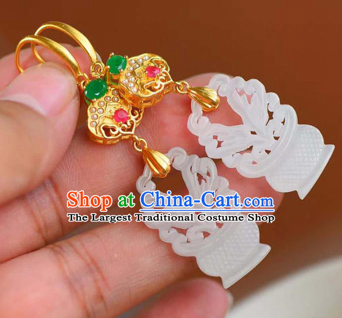 Handmade China Hetian Jade Eardrop National Jewelry Accessories Traditional Cheongsam Earrings