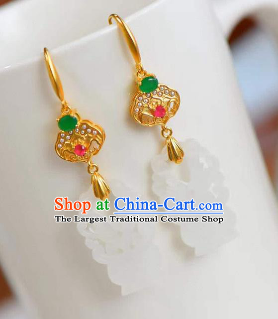 Handmade China Hetian Jade Eardrop National Jewelry Accessories Traditional Cheongsam Earrings