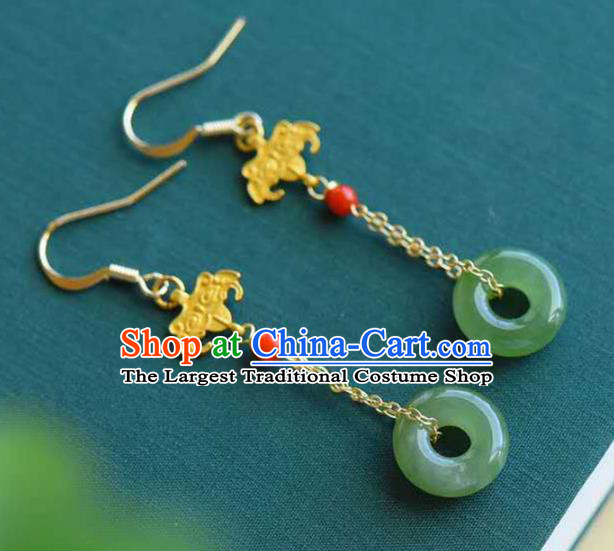 Handmade China Golden Eardrop National Jewelry Accessories Traditional Cheongsam Jade Peace Buckle Earrings