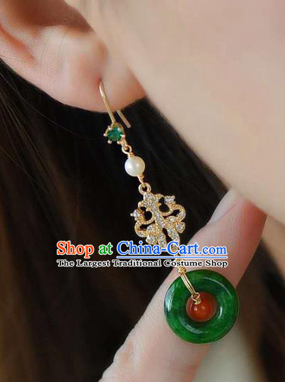 Handmade China Jade Peace Buckle Eardrop National Jewelry Accessories Traditional Cheongsam Crystal Earrings