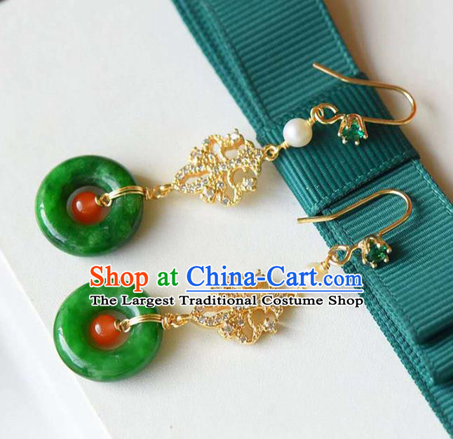 Handmade China Jade Peace Buckle Eardrop National Jewelry Accessories Traditional Cheongsam Crystal Earrings