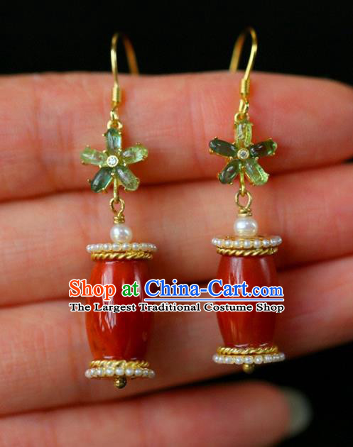 Handmade China Agate Eardrop National Jewelry Accessories Traditional Cheongsam Pearls Earrings