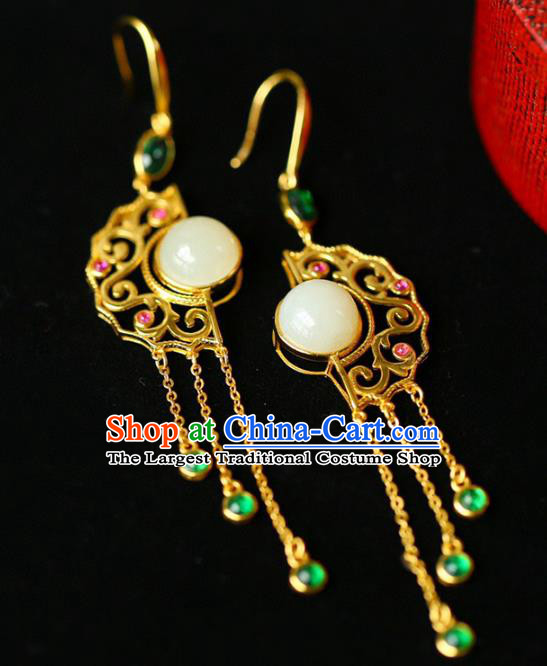 Handmade China National Jewelry Accessories Traditional Cheongsam Jade Earrings Chrysoprase Tassel Eardrop