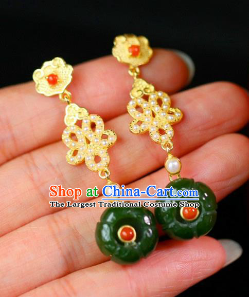 Handmade China National Cheongsam Earrings Traditional Jewelry Accessories Jade Flower Eardrop