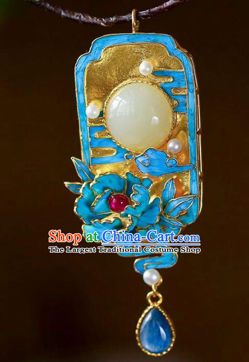 Chinese Classical Sapphire Necklace Handmade Jewelry Accessories National Jade Necklet Pendant