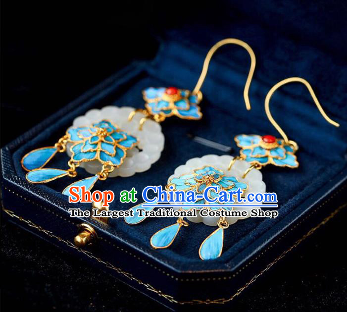 Handmade China National Cheongsam Jade Flower Earrings Traditional Jewelry Accessories Agate Eardrop