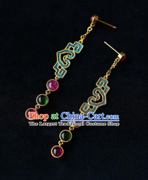 Handmade China Tourmaline Eardrop National Cheongsam Earrings Traditional Jewelry Accessories