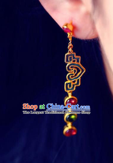 Handmade China Tourmaline Eardrop National Cheongsam Earrings Traditional Jewelry Accessories