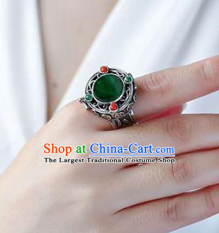 Chinese National Silver Ring Jewelry Traditional Handmade Jadeite Circlet Accessories