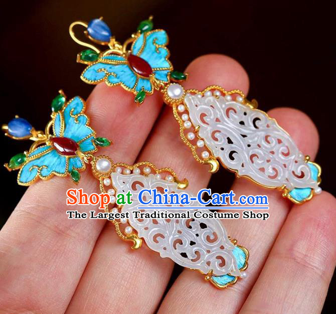Handmade China Traditional Jewelry Cheongsam Agate Butterfly Earrings Jade Eardrop Accessories