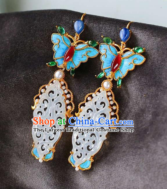 Handmade China Traditional Jewelry Cheongsam Agate Butterfly Earrings Jade Eardrop Accessories