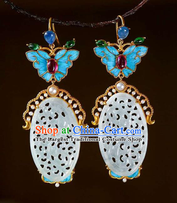 Handmade China Jade Eardrop Accessories Traditional Jewelry National Cheongsam Butterfly Earrings