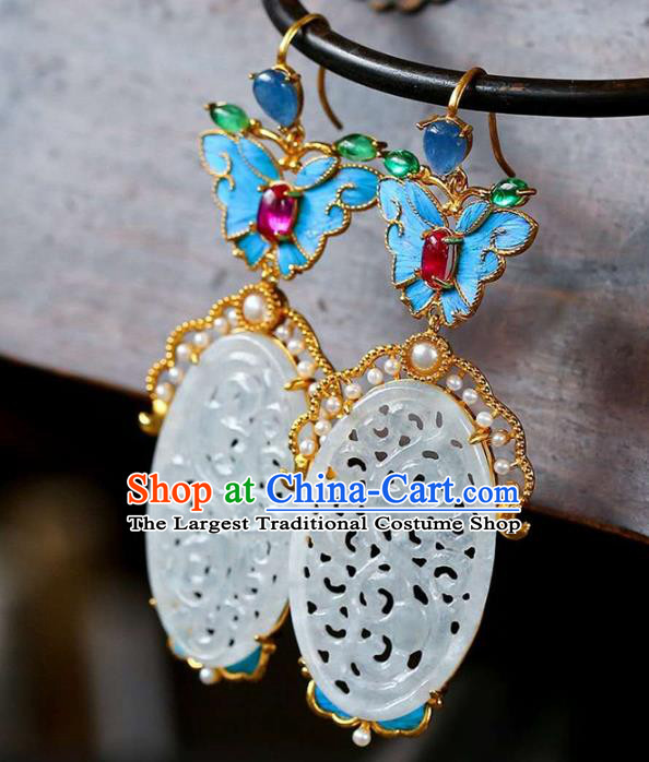 Handmade China Jade Eardrop Accessories Traditional Jewelry National Cheongsam Butterfly Earrings