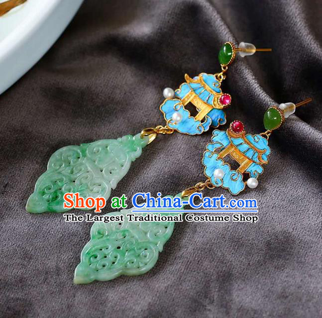 Handmade China Traditional Jewelry National Cheongsam Jade Earrings Heavenly Palace Eardrop Accessories