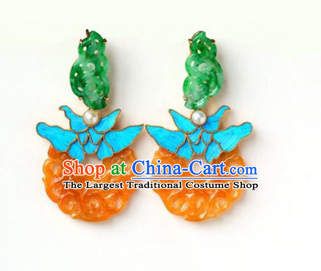 Handmade China Eardrop Accessories Traditional Jewelry National Cheongsam Yellow Jade Earrings