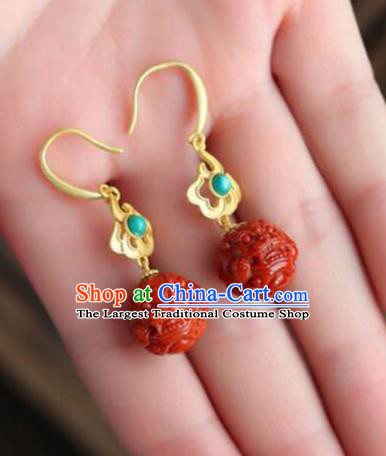 Handmade China Agate Carving Lion Eardrop Accessories Traditional Jade Jewelry National Cheongsam Calaite Earrings