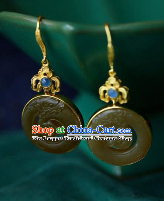 Handmade China Jade Carving Dragon Eardrop Accessories Traditional Jade Jewelry National Cheongsam Earrings