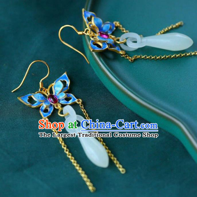 Handmade China Blueing Butterfly Eardrop Accessories Traditional Jewelry National Cheongsam Jade Vase Earrings