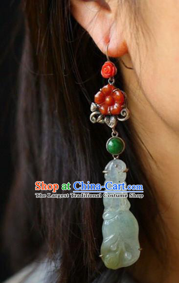 Handmade China Traditional Jade Jewelry National Cheongsam Earrings Wedding Eardrop Accessories