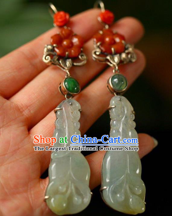 Handmade China Traditional Jade Jewelry National Cheongsam Earrings Wedding Eardrop Accessories