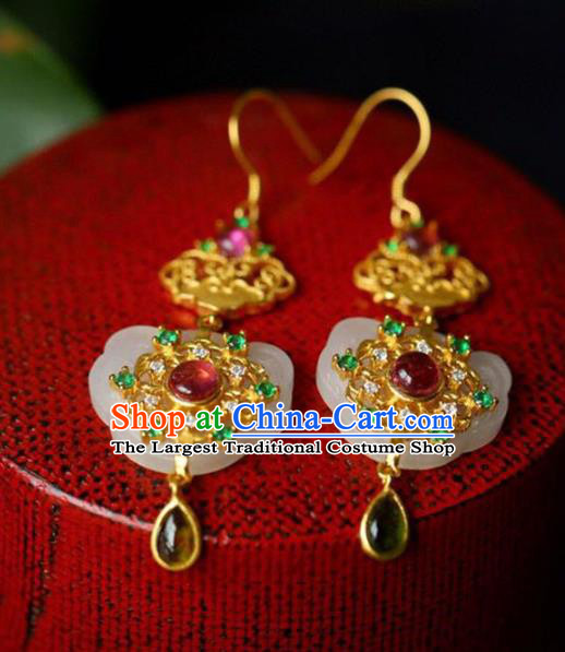 Handmade China Tourmaline Eardrop Accessories Traditional Jewelry National Cheongsam Jade Lock Earrings