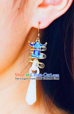 Handmade China Hetian Jade Eardrop Accessories Traditional Jewelry National Cheongsam Blueing Palace Earrings