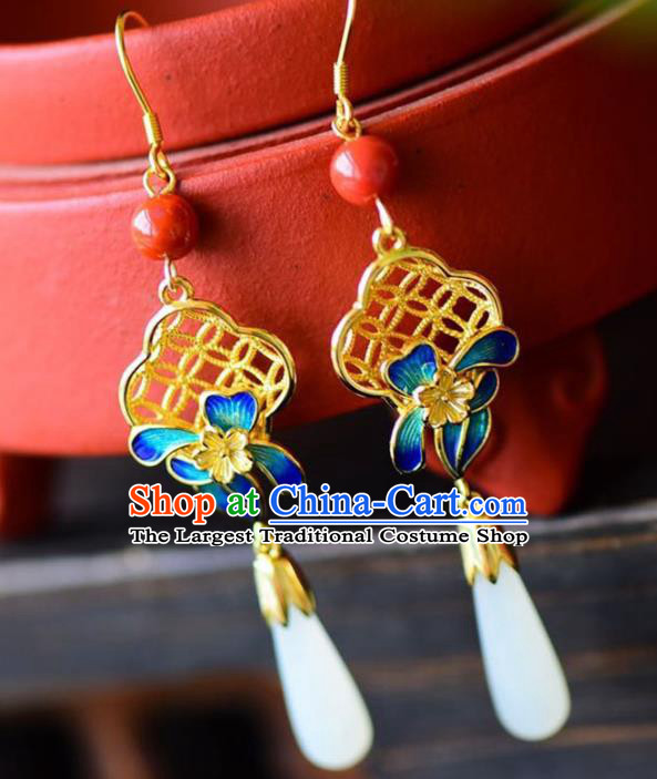 Handmade China Eardrop Accessories Traditional Jewelry National Cheongsam Blueing Flower Earrings