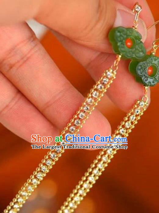 Handmade China Crystal Long Tassel Eardrop Accessories Traditional Jade Jewelry National Cheongsam Jade Cloud Earrings