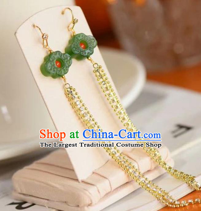 Handmade China Crystal Long Tassel Eardrop Accessories Traditional Jade Jewelry National Cheongsam Jade Cloud Earrings