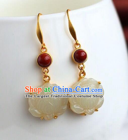 Handmade China Agate Eardrop Accessories Traditional Jewelry National Cheongsam Jade Lotus Earrings