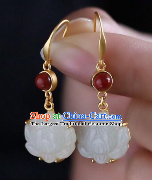 Handmade China Agate Eardrop Accessories Traditional Jewelry National Cheongsam Jade Lotus Earrings