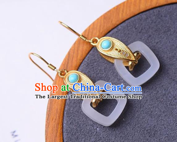 Handmade China Kallaite Eardrop Accessories Traditional Jewelry National Cheongsam White Nephire Earrings