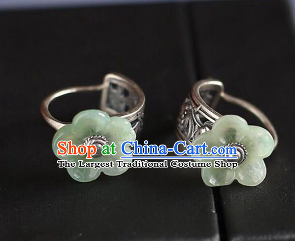 Handmade China Jade Plum Blossom Eardrop Accessories Traditional Jewelry National Cheongsam Silver Earrings