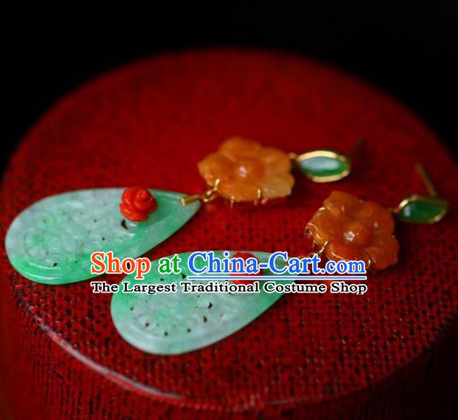 Handmade China Agate Plum Eardrop Accessories Traditional Jewelry National Cheongsam Jade Earrings