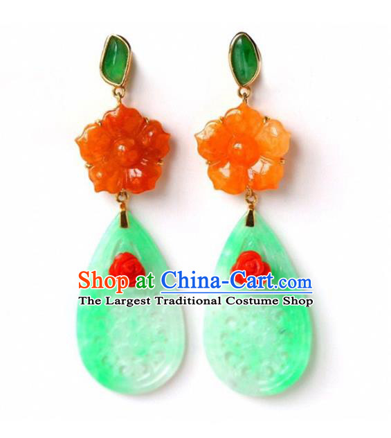 Handmade China Agate Plum Eardrop Accessories Traditional Jewelry National Cheongsam Jade Earrings