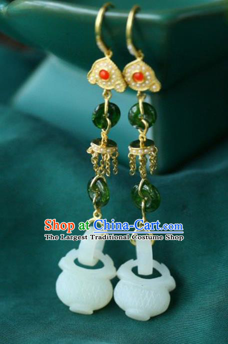 Handmade China Jade Censer Eardrop Accessories Traditional Jewelry National Cheongsam Gems Earrings