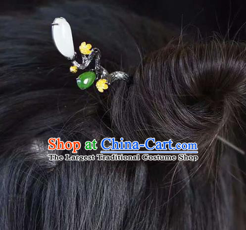 Chinese National Jade Hair Jewelry Traditional Handmade Hair Accessories Plum Blossom Hairpin