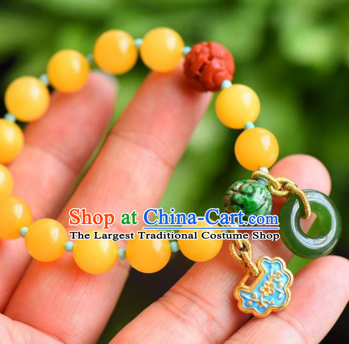 China Handmade Beeswax Bracelet Traditional Jewelry Accessories National Cloisonne Jadeite Bangle