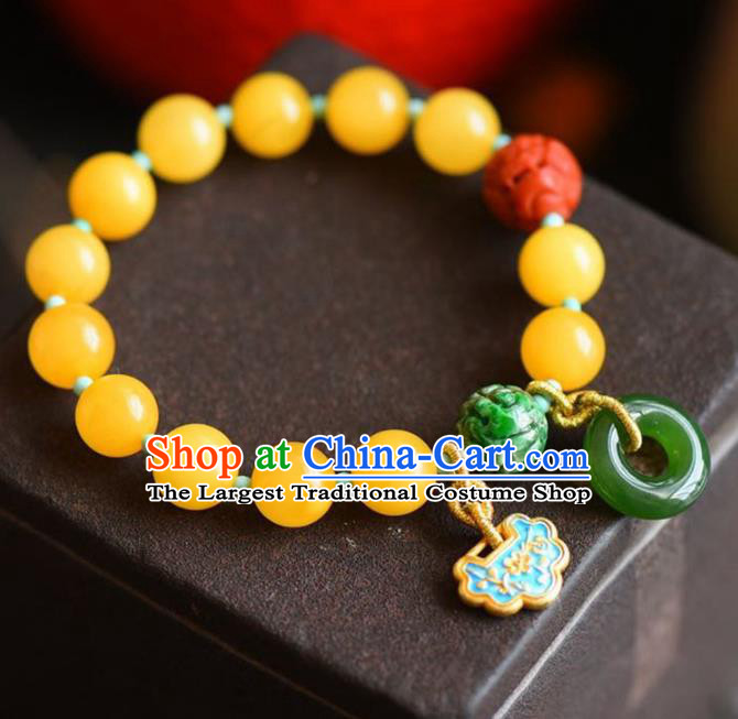 China Handmade Beeswax Bracelet Traditional Jewelry Accessories National Cloisonne Jadeite Bangle