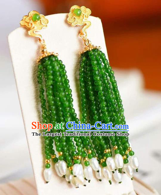 Handmade China Pearls Tassel Eardrop Accessories Traditional Jewelry National Cheongsam Jade Beads Earrings