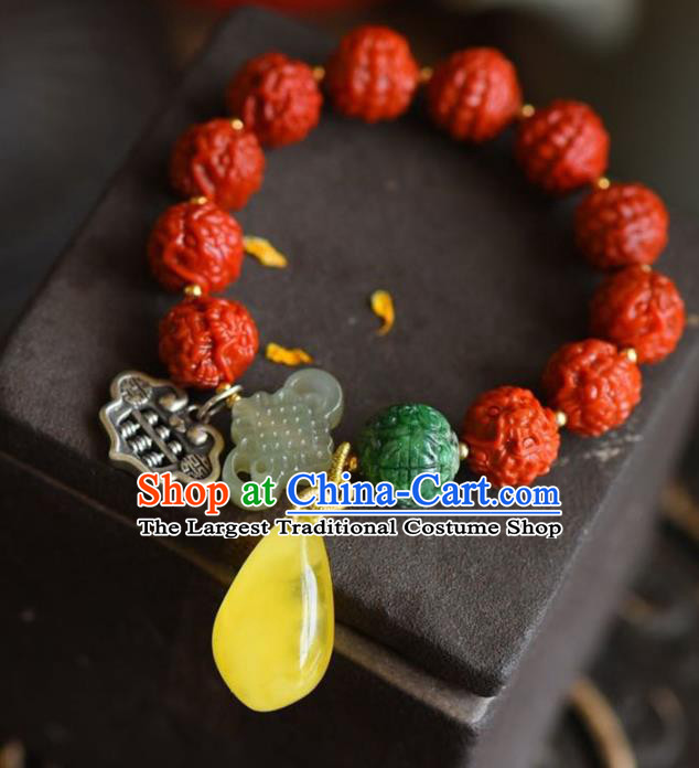 China Handmade Agate Carving Dragon Bracelet Traditional Jewelry Accessories National Beeswax Silver Bangle