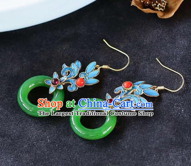 Handmade China Jade Peace Buckle Eardrop Accessories Traditional Jewelry Cheongsam Garnet Earrings