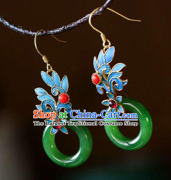 Handmade China Jade Peace Buckle Eardrop Accessories Traditional Jewelry Cheongsam Garnet Earrings