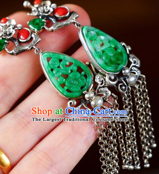 Handmade China Silver Plum Eardrop Accessories Traditional Jade Jewelry National Cheongsam Tassel Earrings