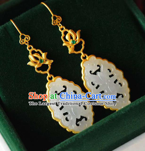 Handmade China Golden Eardrop Accessories Traditional Wedding Jewelry National Cheongsam Jade Earrings