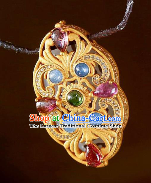 Chinese Classical Gems Necklace Accessories Handmade National Golden Sachet Pendant