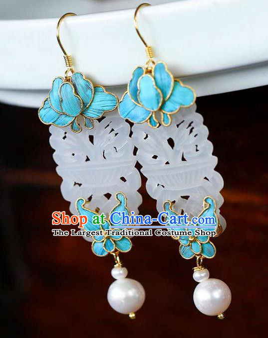 Handmade China National Cheongsam Earrings Jewelry Traditional Jade Eardrop Accessories
