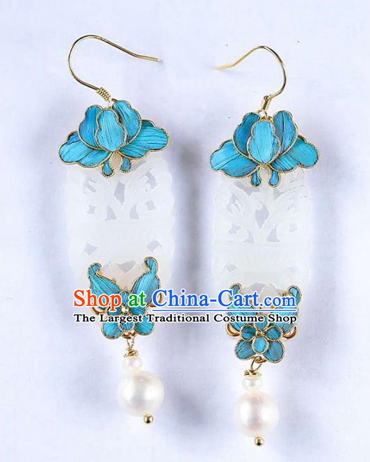 Handmade China National Cheongsam Earrings Jewelry Traditional Jade Eardrop Accessories